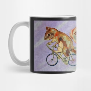 Squirrel On Bike (purple background) Mug